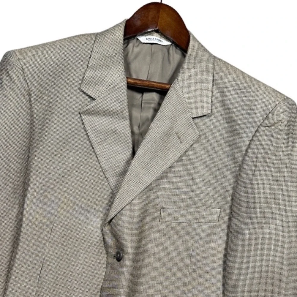 Linea‎ Uomo Blazer Mens 48 Long Tan 100% Silk 3-Button Micro-Check Sport Coat